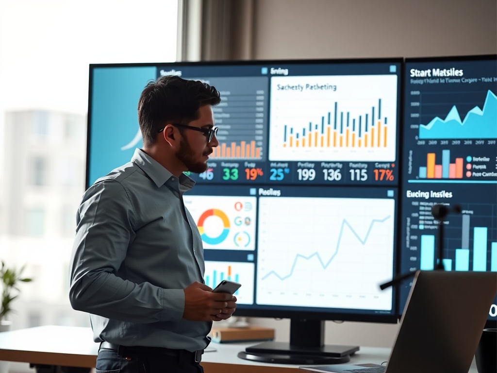 Un professionnel analysant des données sur un écran pour optimiser l'acquisition de clients.