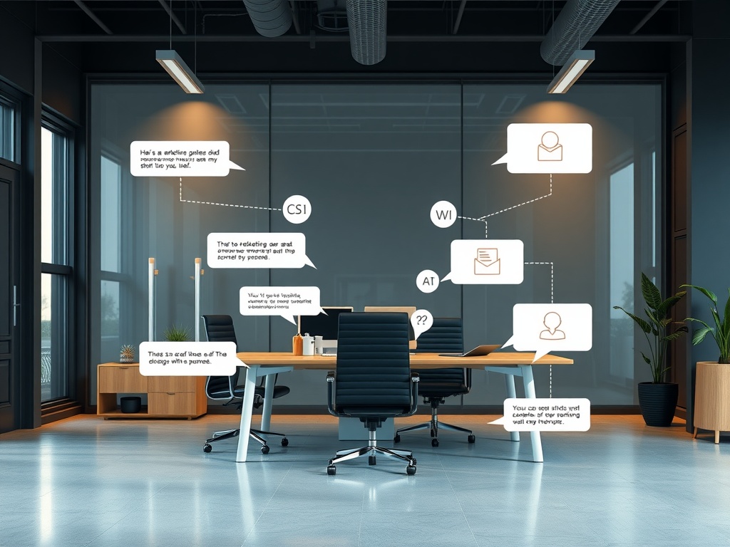 Image représentant un bureau moderne avec des éléments de communication.