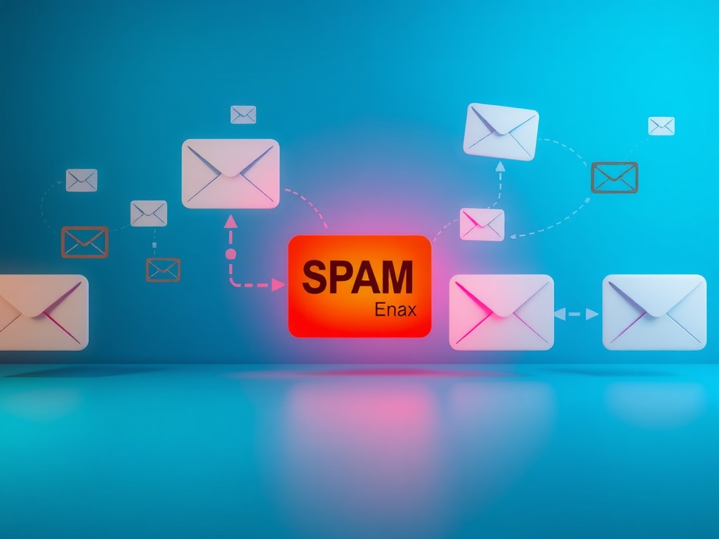 Image illustrant des emails avec un panneau rouge indiquant 'SPAM'.