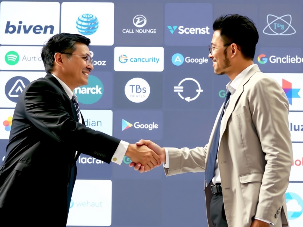 Deux hommes en costume se serrant la main, représentant un partenariat stratégique.