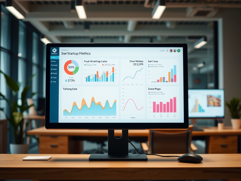 Dashboard de métriques de startup affichant des graphiques et des données analytiques