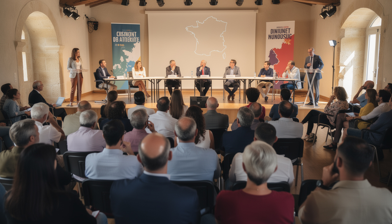 lors des municipales 2026 à manosque, les candidats se confrontent lors d'un débat animé, engageant leurs idées et promesses devant un public attentif.